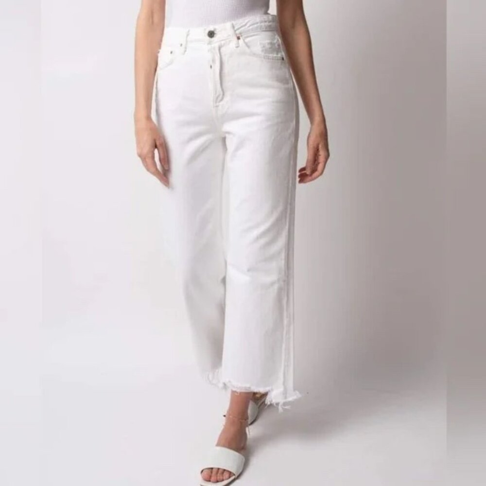 GRLFRND Bobbi Raw Hem Wide Leg White Waves Denim Mild Distress Jean 27